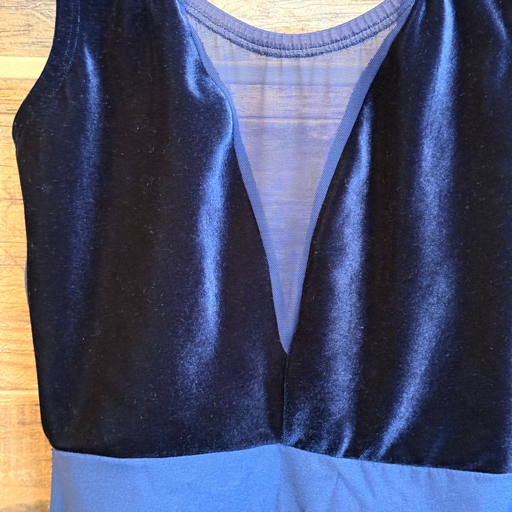 Luckyleo Royal Blue Leotard with Velvet and Mesh Accents - Picture 3 of 8